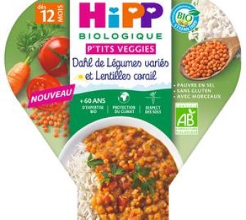 Hipp – P’tits Veggies Dahl de Légumes variés et Lentilles Corail Bio Assiette Bébé Dès 12 mois, 230g