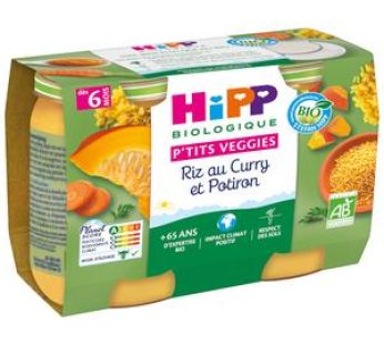 Hipp – P’tits Veggies Riz au Curry et Potiron Bio Pot Bébé Dès 6 Mois, 2x190g
