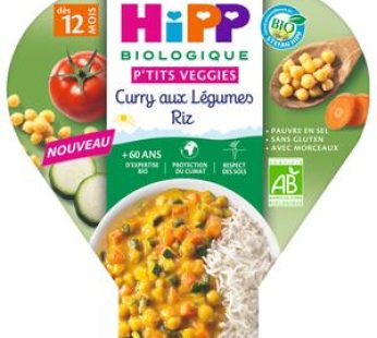Hipp – P’tits Veggies Curry aux légumes Riz Bio Assiette Bébé Dès 12 mois, 230g