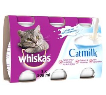 Whiskas Catmilk – Lait en bouteille pour chat adulte et chaton, 3x20cl