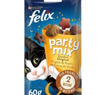 Purina – Félix Party Mix Original Poulet Foie Dinde – Friandises pour chat, 60g